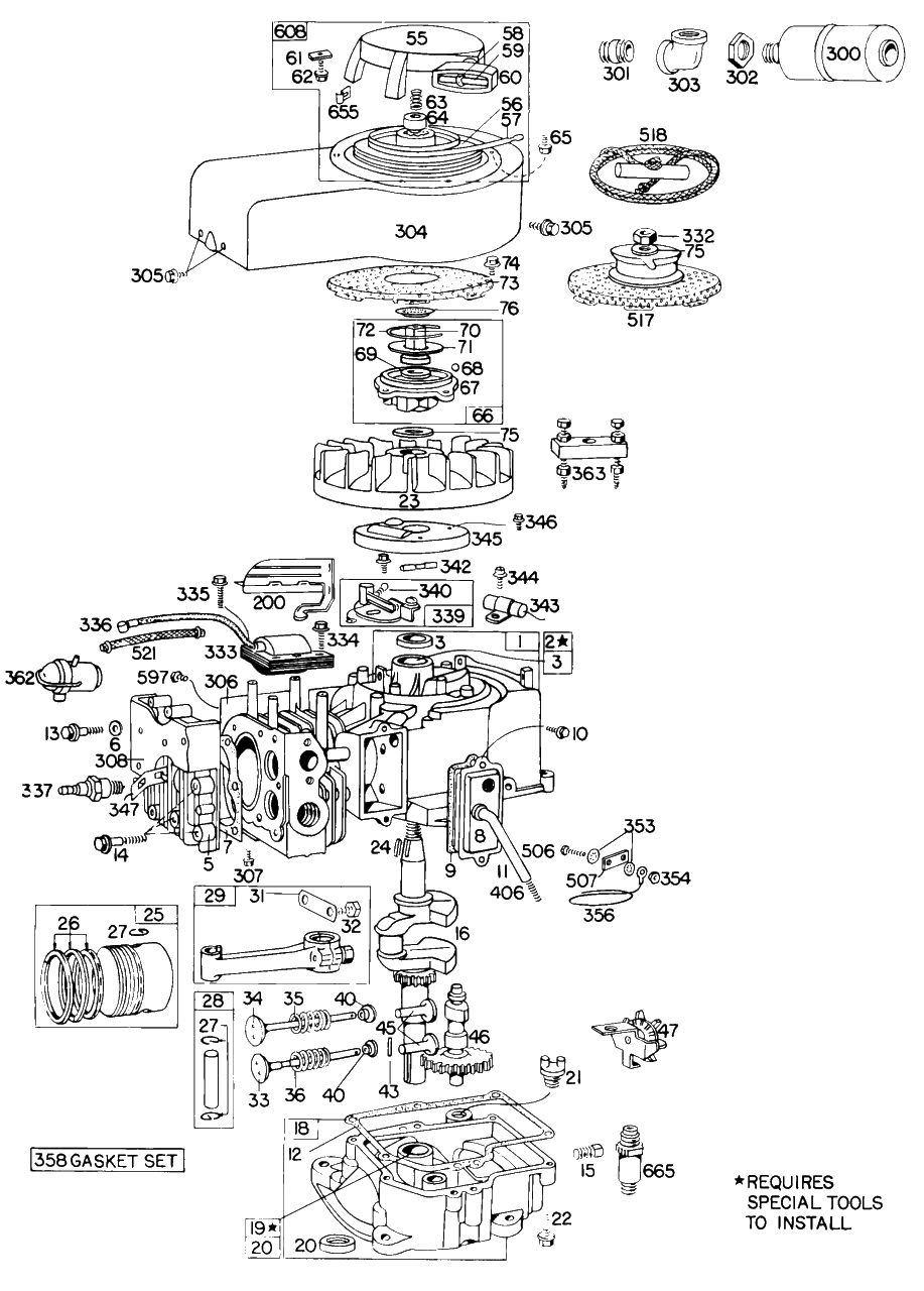Cyl,muffler,piston,sump,rewind Diagram and Parts List for 140702-0125-XX  Briggs and Stratton Engine